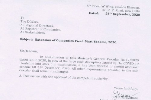 MCA CFSS2020 and LLP Settlement Scheme Extended till 31.12.2020